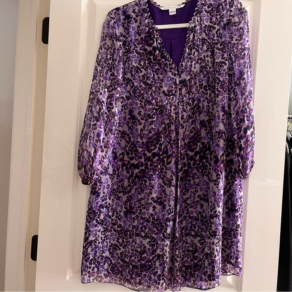 Elegant Purple Silk Dress by Diane Von Furstenberg.